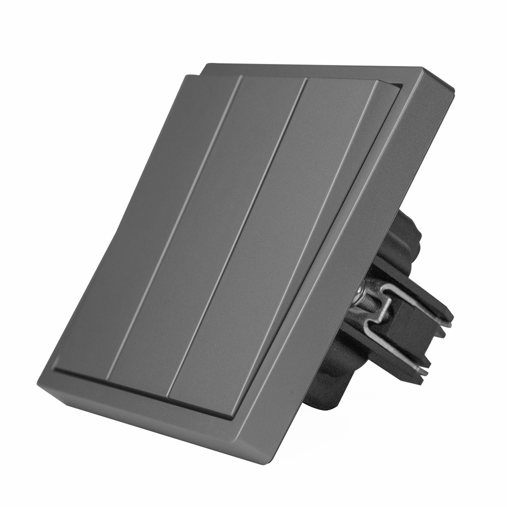 Фото Выключатель серый, трехклавишный, 1 пост, с тонкой пластиковой рамкой Vell {GY1P-3L-Grand}