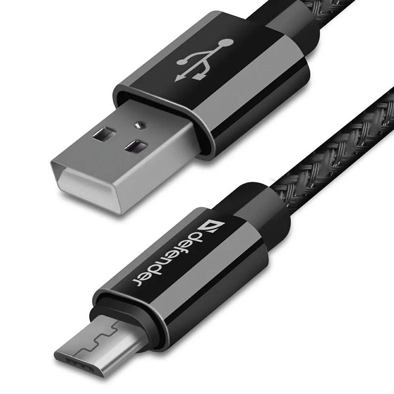 Фото Defender USB кабель USB08-03T PRO USB2.0 черный, AM-MicroBM, 1m, 2.1A {87802}