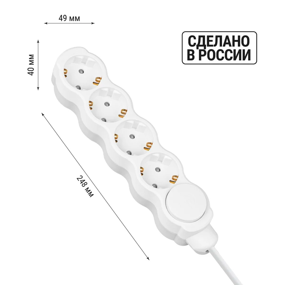 Фото Удлинитель сетевой "Люкс" с выкл., 4 гнезда, 5 м,с заземлением и шторками, ПВС 3х1 мм2, 16 А, 250 В, 3500 Вт TDM Electric {SQ1303-4047} (1)