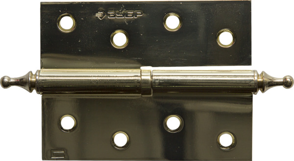 Фото Петля дверная разъемная ЗУБР "ЭКСПЕРТ", 1 подшипник, цвет латунь (PB), правая, с крепежом, 100х75х2,5мм, 2 шт {37605-100-1R}