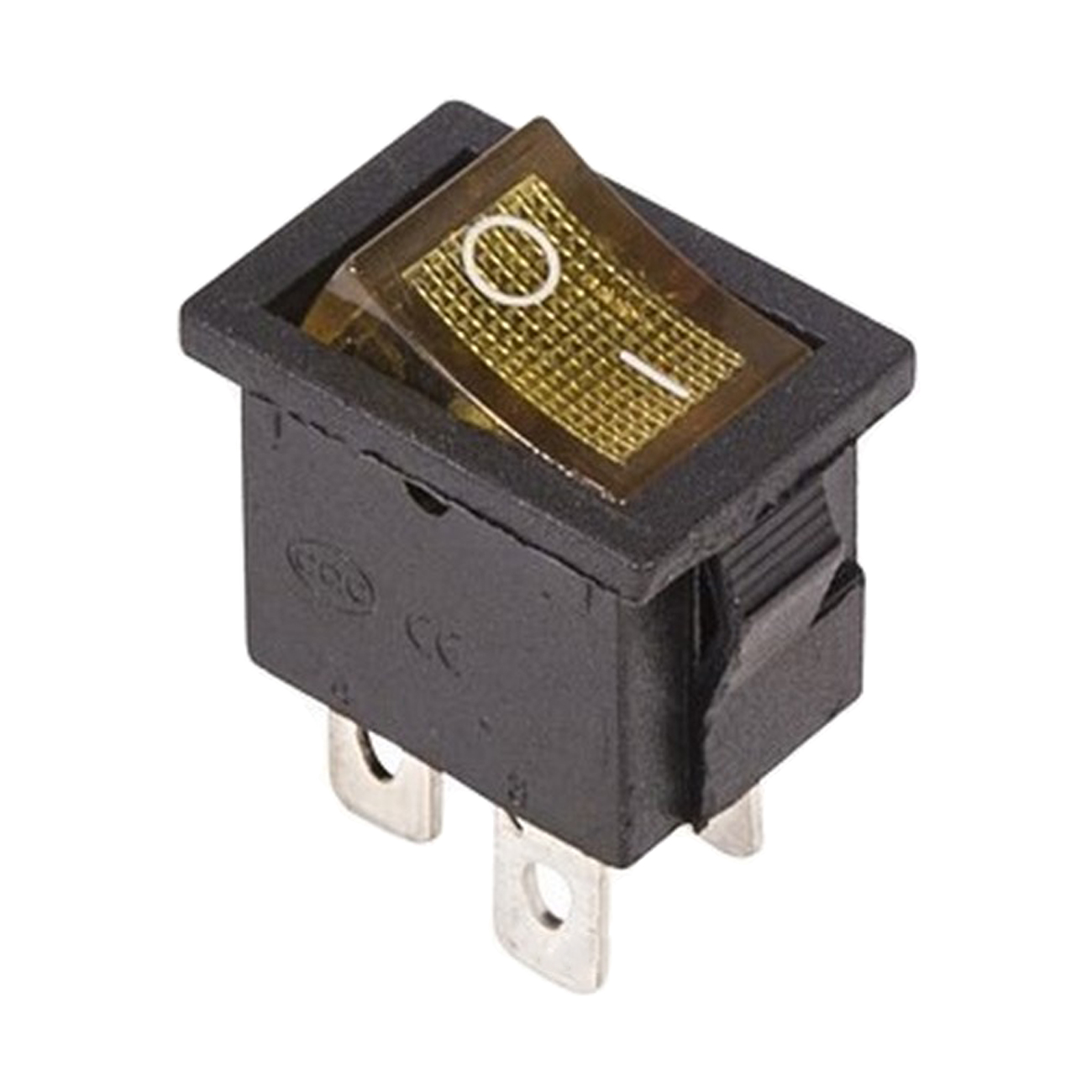 Фото Выключатель клавишный Rexant Mini ON-OFF желтый с подсветкой (250В 6А (4с)) {36-2192}