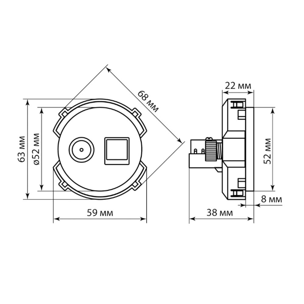 Фото Розетка компьютерная RJ45 + TV розетка оконечная белая, "Байкал" TDM {SQ1819-0019} (4)