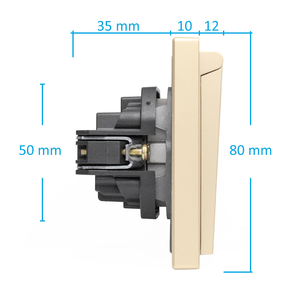 Фото Розетка золотая, электрическая с защитной крышкой, 1 пост, с тонкой пластиковой рамкой Vell {GD-EUW-Grand} (2)