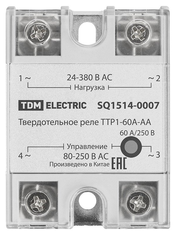 Фото Твердотельное реле ТТР1-60А-AА, 1ф, 60А, упр: 80-250В AС, нагр: 24-380В АС TDM {SQ1514-0007} (1)