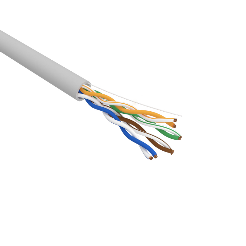 Фото Кабель витая пара U/UTP, CAT 5e, PVC нг(А)-LS, 4х2х0,52мм, 4PR, 24AWG, INDOOR, SOLID, серый, 305м, РФ REXANT {01-0041-R}