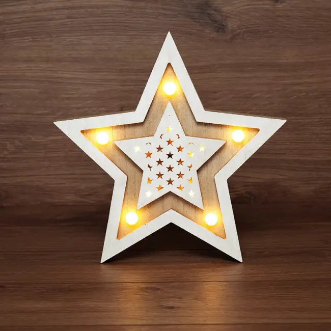Фото Деревянная фигура с подсветкой «Звезда двойная» 30х4х30 см {504-027} (1)