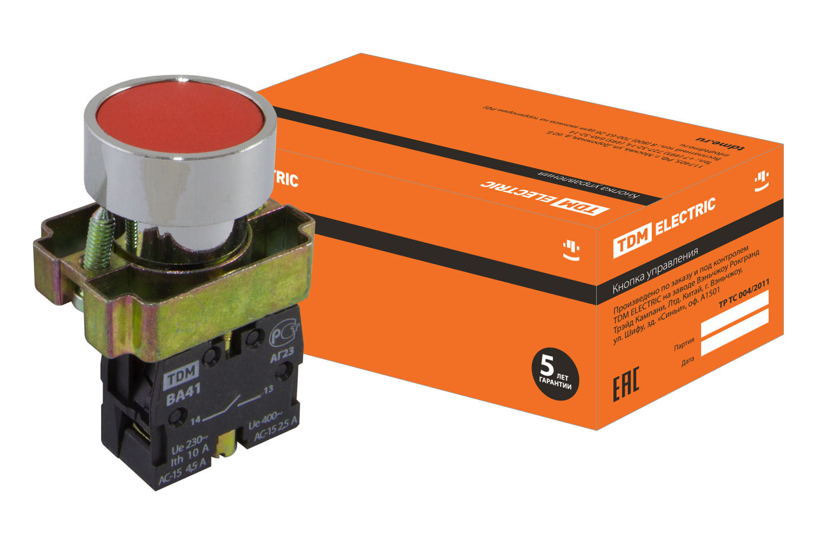 Фото Кнопка BА41 без подсветки красный 1з TDM {SQ0704-0058}