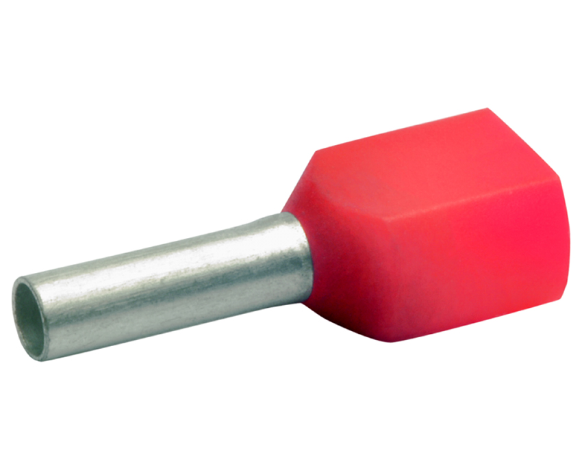 Фото Двойной втулочный изолированный наконечник Klauke 2x1 мм², длина втулки 10 мм, красный {klk87110}