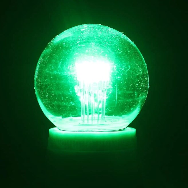Фото Лампа шар e27 6 LED Ø45мм - зеленая, прозрачная колба, эффект лампы накаливания {405-124} (1)