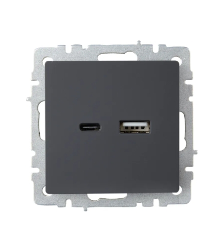 Фото Розетка BRITE USB A+C 18Вт РЮ11-1-БрГ графит IEK BR-U22-018-K53 (1)