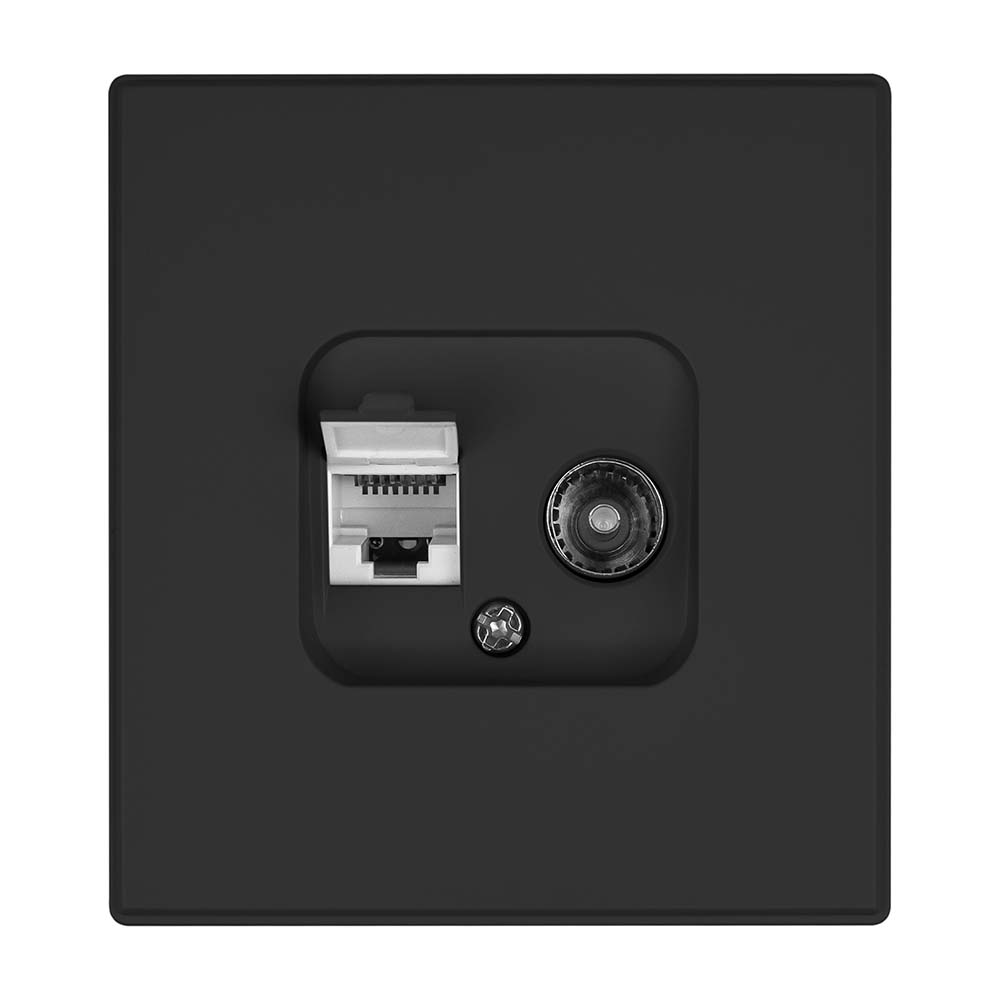 Фото Розетка черная, TV + RJ CAT6, c рамкой Vell Air {V702078} (2)