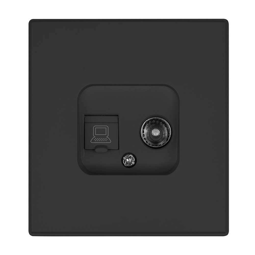 Фото Розетка черная, TV + RJ CAT6, c рамкой Vell Air {V702078} (3)