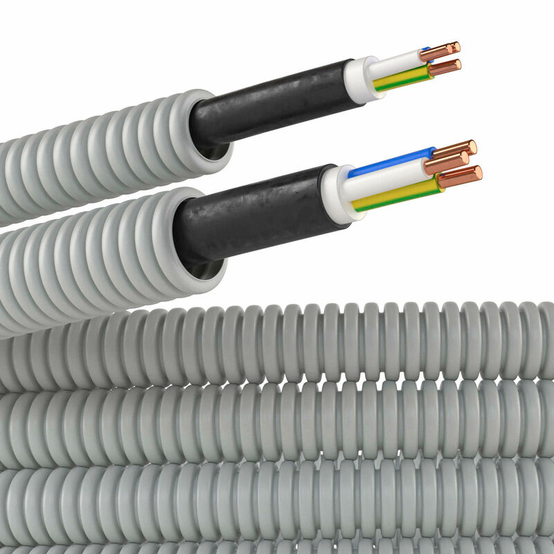 Фото Труба гофрированная ПВХ d16мм с кабелем РЭК "ГОСТ+" ВВГнгLS 3х2.5 сер. (уп.50м) DKC 9S91650