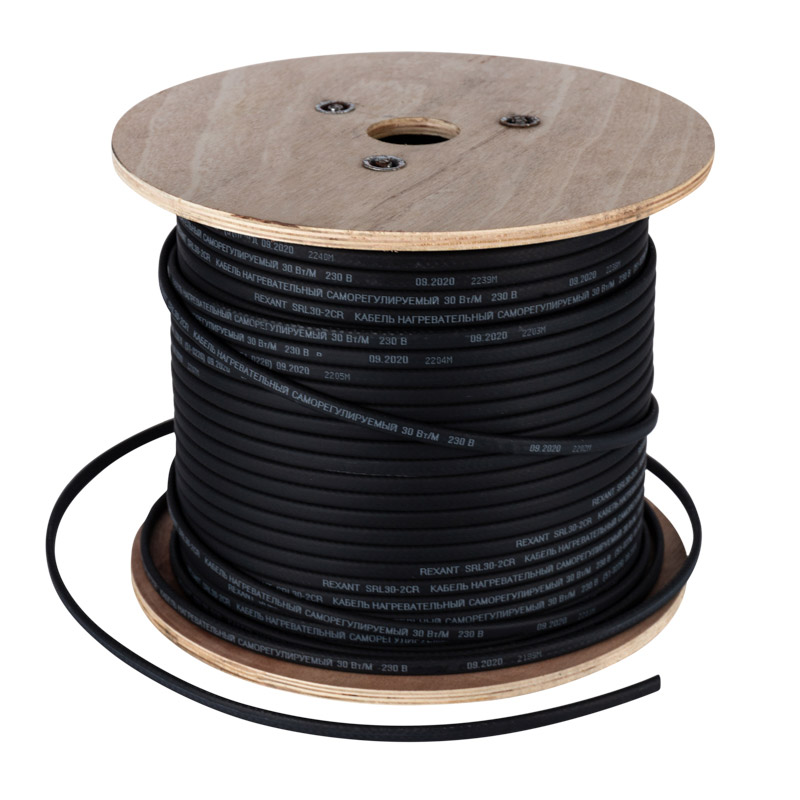 Фото Саморегулируемый греющий кабель, экранированный, 40КНС 2ЛТГ-ЭЛ 65/85, UV (40 Вт/1 м), 200 м Rexant {51-0253}