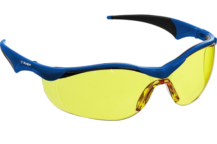 Фото ЗУБР Прогресс 7 Желтые, очки защитные открытого типа, мягкие двухкомпонентные дужки {110321_z01}