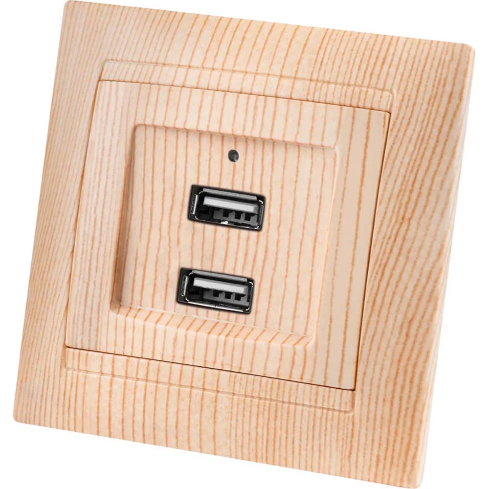 Фото Розетка 2USB порт 2,1А 5В сосна "Лама" TDM {SQ1815-0341}