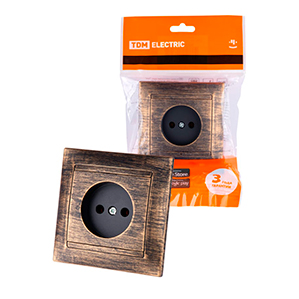 Фото Розетка 2П 10А 250В старинная бронза "Лама" TDM {SQ1815-0763} (1)