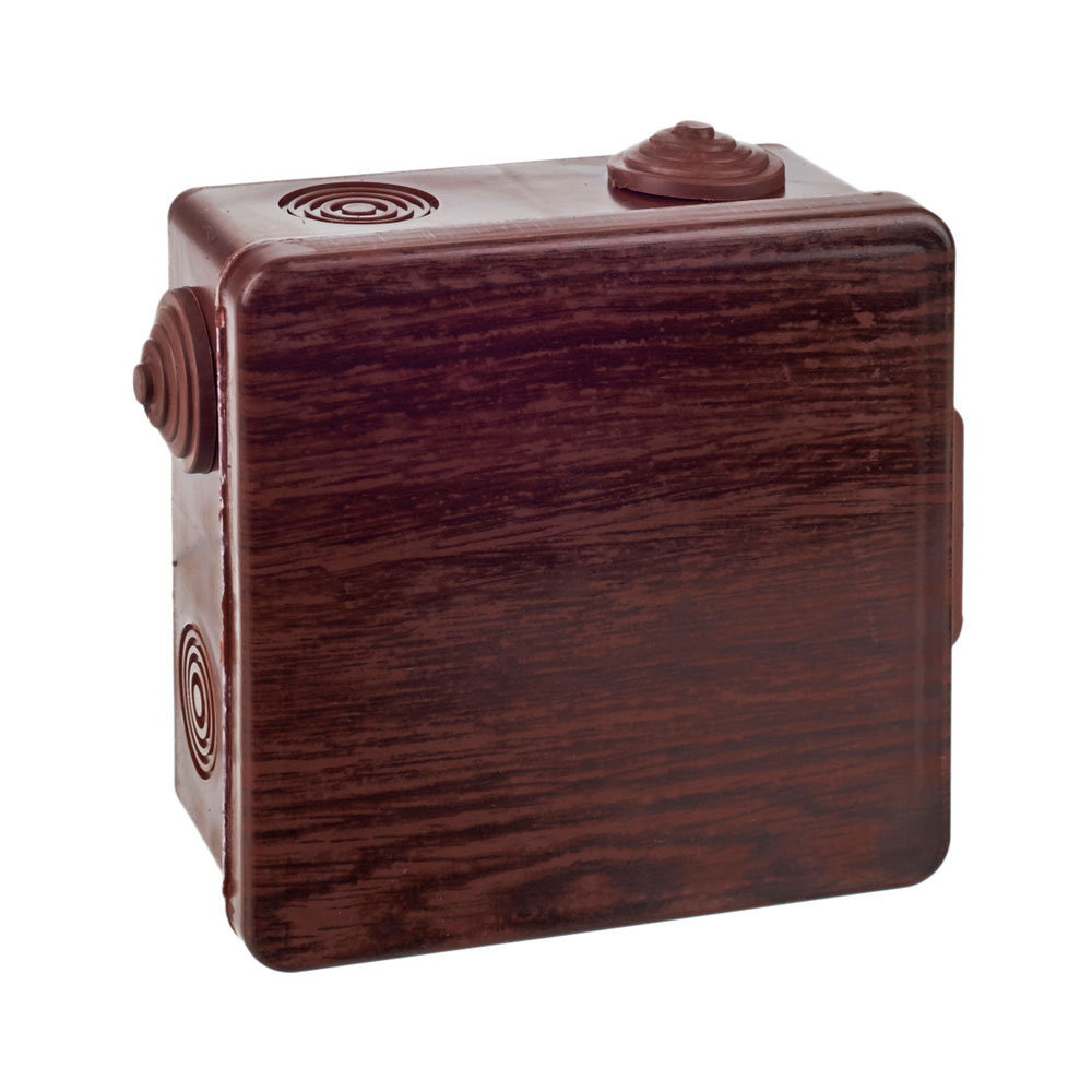 Фото Коробка распаячная ОП КМ 100х100х50 IP54 откид. крышка 8 вводов дуб IEK UKO31-100-100-050-K24-54