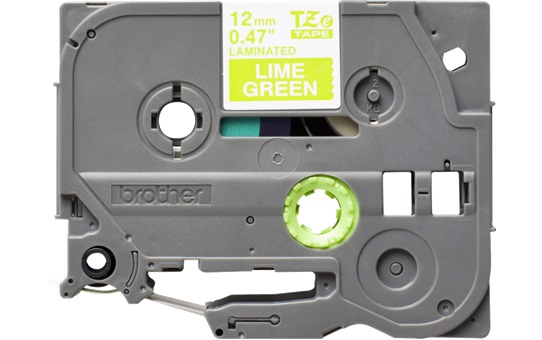 Фото TZeMQG35 оригинальная кассета с лентой для печати наклеек белым на лаймово-зеленом фоне, ширина 12 мм. {TZEMQG35}