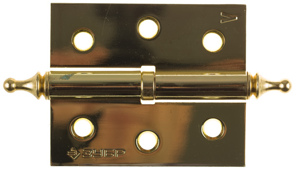 Фото Петля дверная разъемная ЗУБР "ЭКСПЕРТ", 1 подшипник, цвет латунь (PB), левая, с крепежом, 75х63х2,5мм, 2 шт {37605-075-1L}