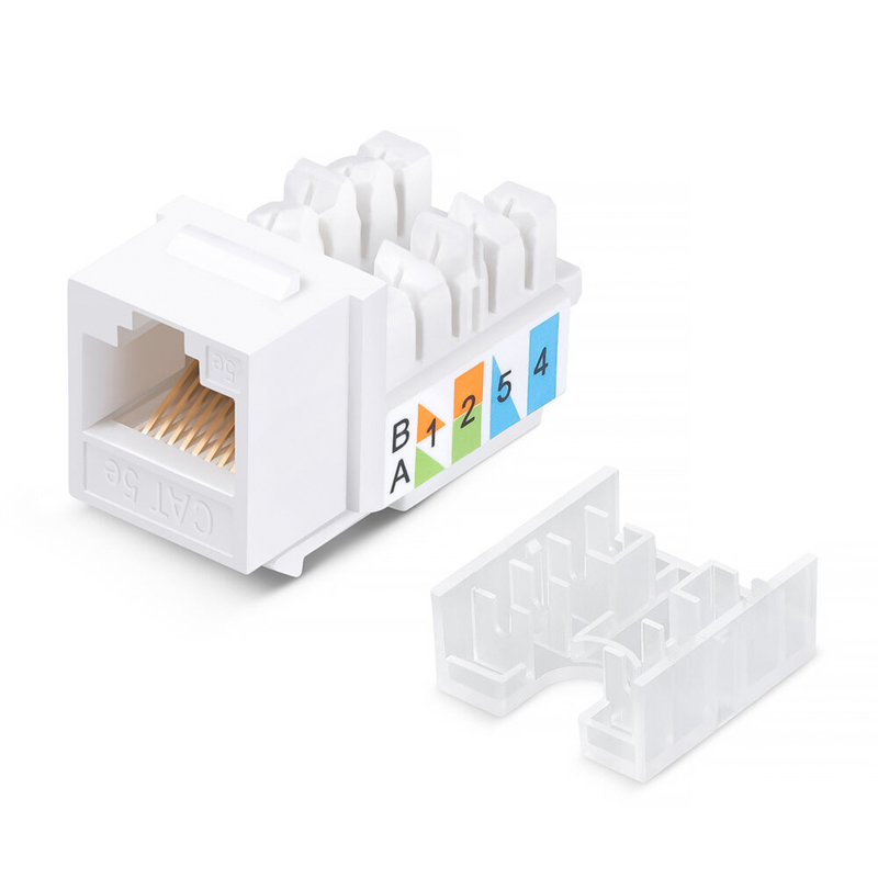 Фото Модуль Keystone Jack RJ-45(8P8C), UTP неэкранированный, CAT 5e, тип 90 градусов, белый REXANT PRO {02-0064}