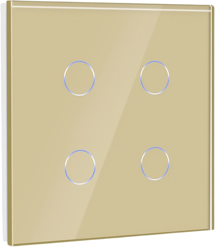 Фото Сенсорный выключатель золотой, четырехклавишный, 1 пост, стеклянная панель Vell {GD1P-4G}