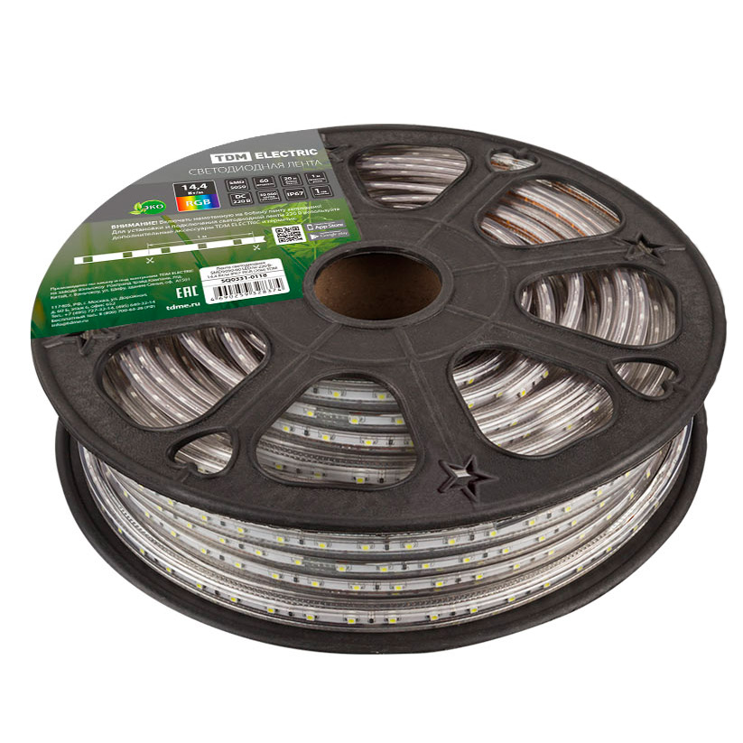 Фото Лента светодиодная SMD5050-60 LED/м-220 В-14,4 Вт/м-IP67-RGB, TDM {SQ0331-0118}