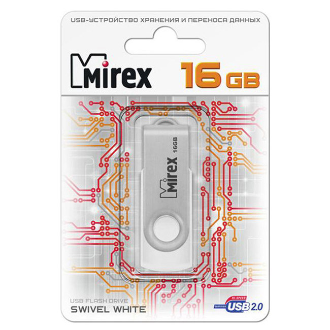 Фото Флеш накопитель 16GB Mirex Swivel, USB 2.0, белый {13600-FMUSWT16}