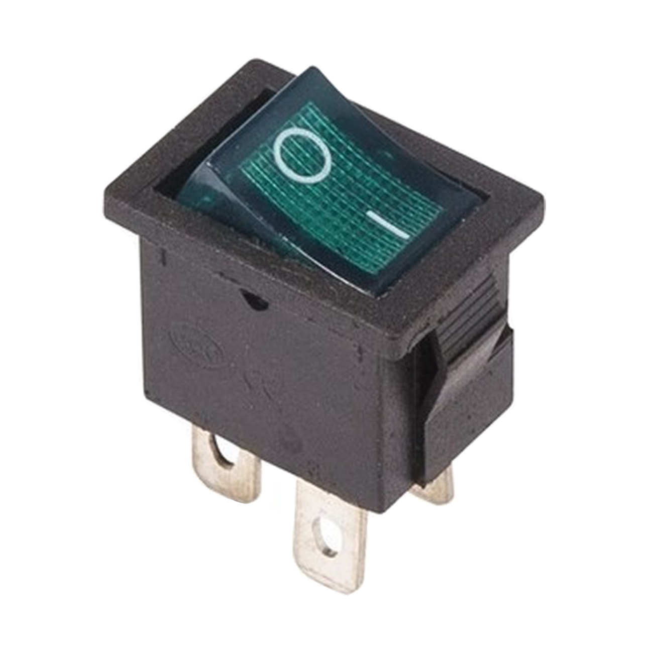 Фото Выключатель клавишный Rexant Mini ON-OFF зеленый с подсветкой (250В 6А (4с)) {36-2193}