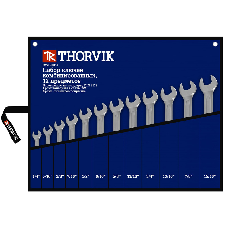 Фото CWIS0012 Набор ключей гаечных комбинированных Thorvik дюймовых в сумке 1/4"--15/16", 12 предметов {52916}