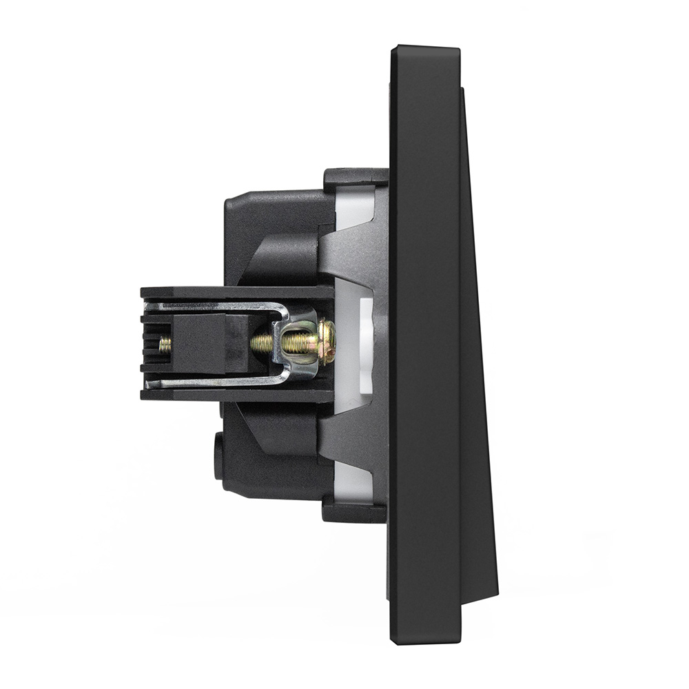 Фото Выключатель черный, трехклавишный, 1 пост, с тонкой пластиковой рамкой Vell {BK1P-3L-Grand} (4)