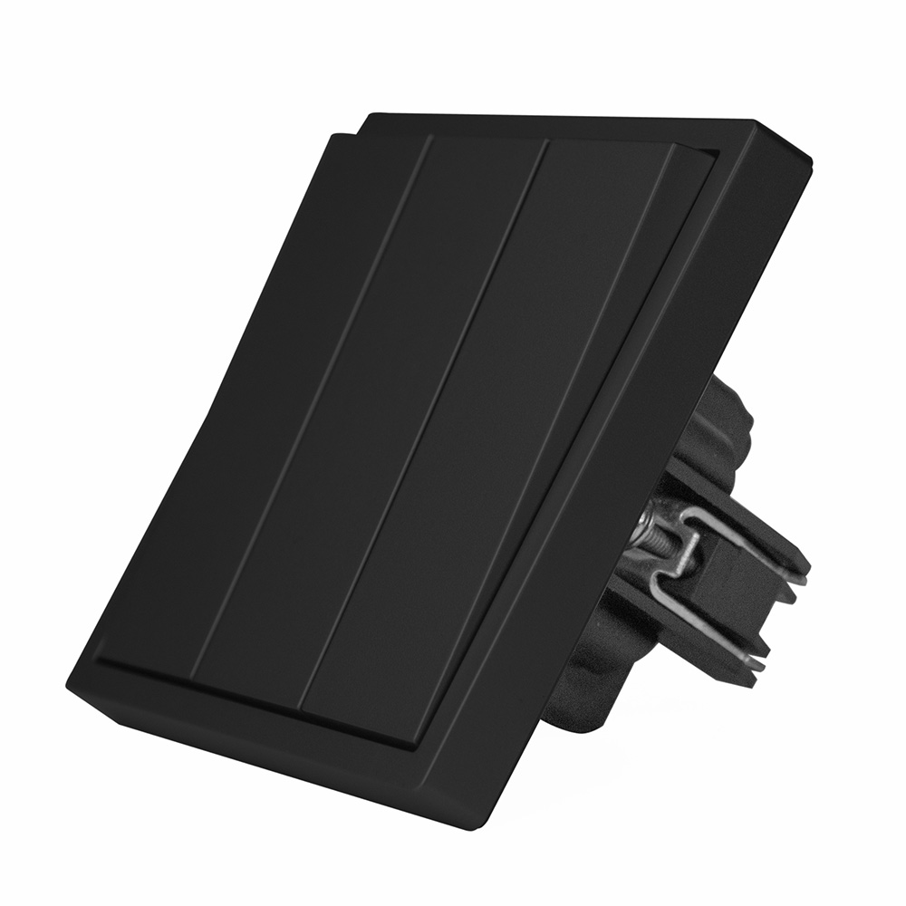 Фото Выключатель черный, трехклавишный, 1 пост, с тонкой пластиковой рамкой Vell {BK1P-3L-Grand}