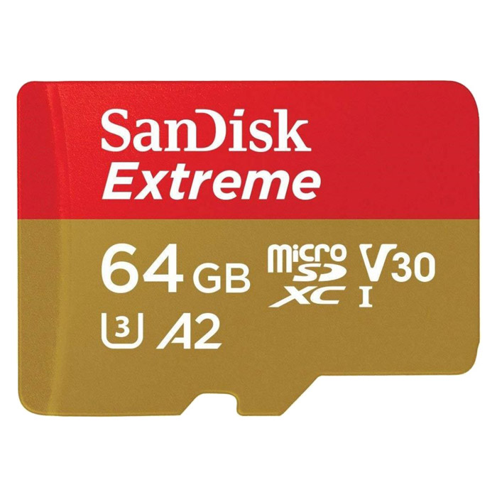 Фото Флеш карта microSD 64GB SanDisk microSDXC Class 10 UHS-I A2 C10 V30 U3 Extreme (SD адаптер) 160MB/s {SDSQXA2-064G-GN6MA}