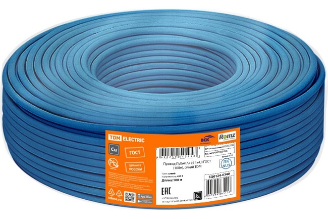 Фото Провод ПуВнг(А)-LS 1х4,0 ГОСТ синий TDM {SQ0124-0340} (2)