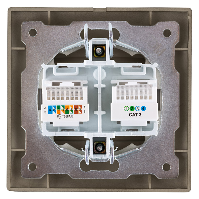 Фото Розетка телефонная RJ11 + компьютерная RJ45 бронза "Лама" TDM {SQ1815-0719} (1)