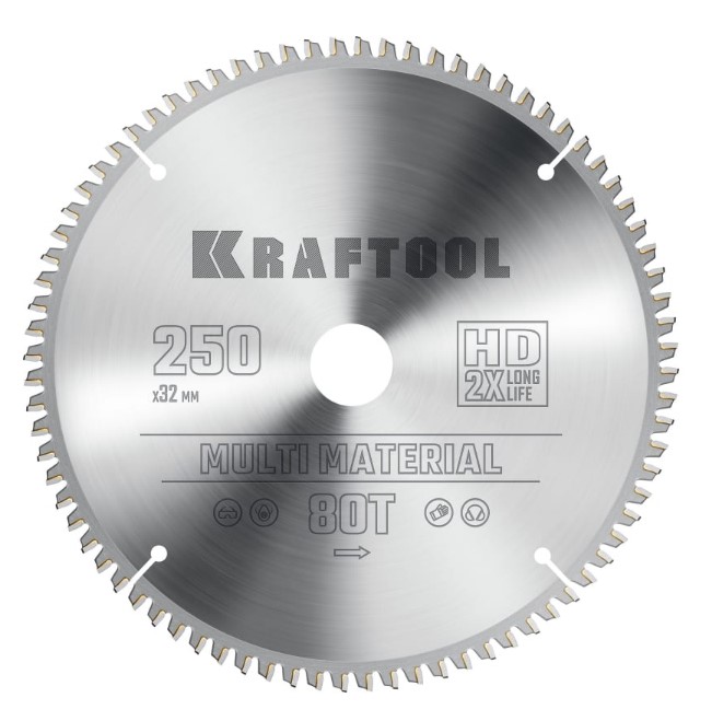 Фото Пильный диск по алюминию KRAFTOOL Multi Material, 250 х 32 мм, 80Т {36953-250-32}