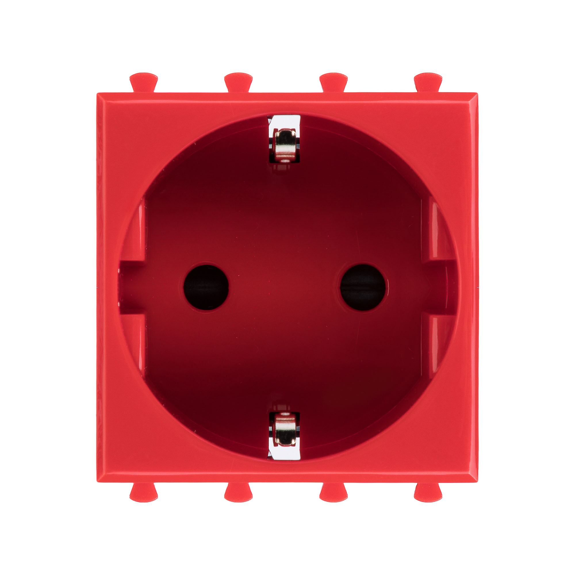 Фото DKC Avanti Красный квадрат Розетка 2P+E со шторками 2 модуля {4401002}