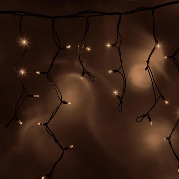 Фото Гирлянда Айсикл (бахрома) светодиодный, 4,0 х 0,6 м, черный провод "каучук", 230 В, диоды теплый белый {255-226}