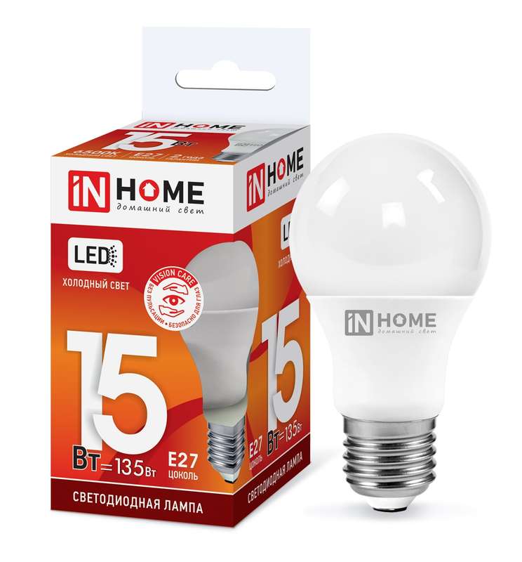 Фото Лампа светодиодная LED-A60-VC 15Вт 230В E27 6500К 1350лм IN HOME 4690612020280