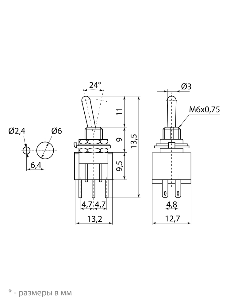 Фото Переключатель-тумблер MTS-203-A2 Micro 2P 250В AC/DC 3А (6c) ON-OFF-ON с фиксацией TDM {SQ0747-0273} (6)