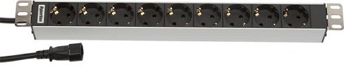 Фото Hyperline SHT19-9SH-2.5IEC Блок розеток для 19" шкафов, горизонтальный, 9 розеток Schuko, 10A, кабел {29231}
