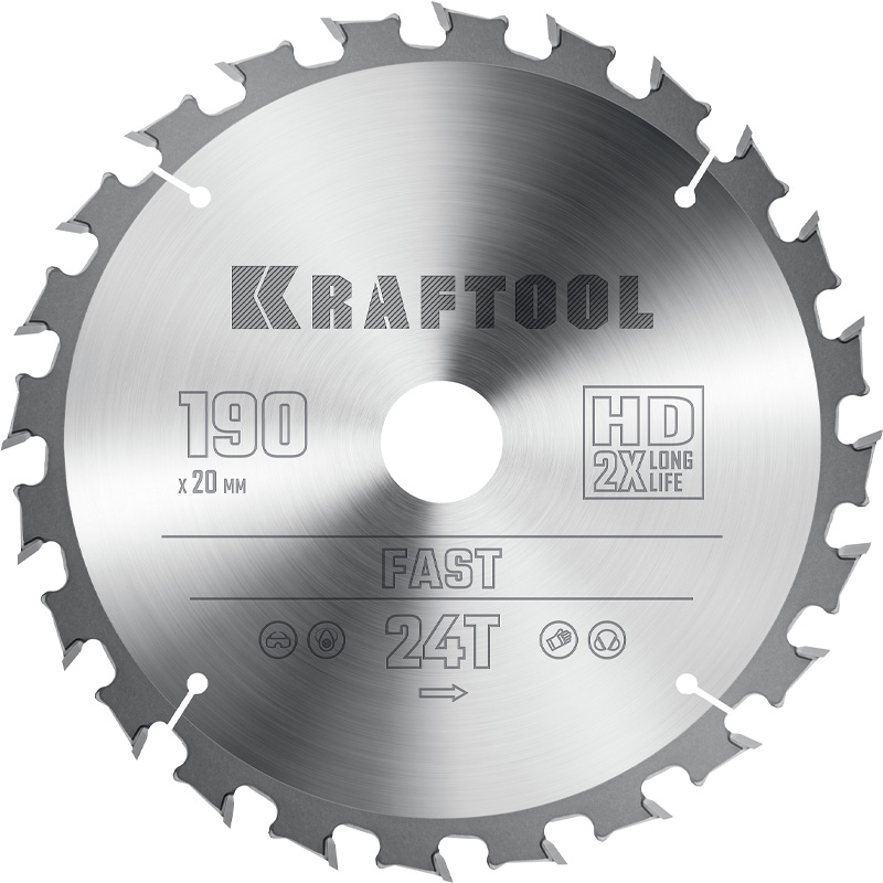 Фото Пильный диск по дереву KRAFTOOL Fast, 190 х 20 мм, 24Т {36950-190-20}