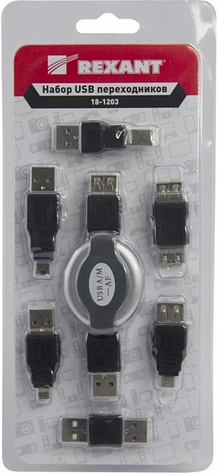 Фото Набор USB Rexant, 6 переходников + удлинитель (тип3) {18-1203} (1)