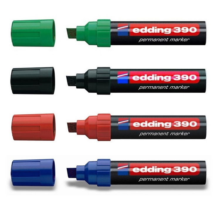 Фото Перманентный маркер Edding E-390 черный, клиновидный наконечник, 4-12 мм (блистер) {E-390#1-B#1} (1)