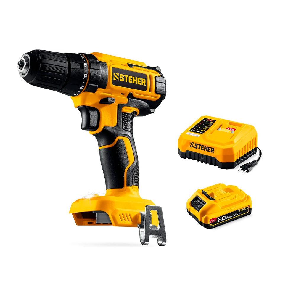 Фото Дрель-шуруповерт, 40 Н·м, 1 АКБ LMS {2 А·ч}, 20 В, STEHER {CD-40-21} (1)