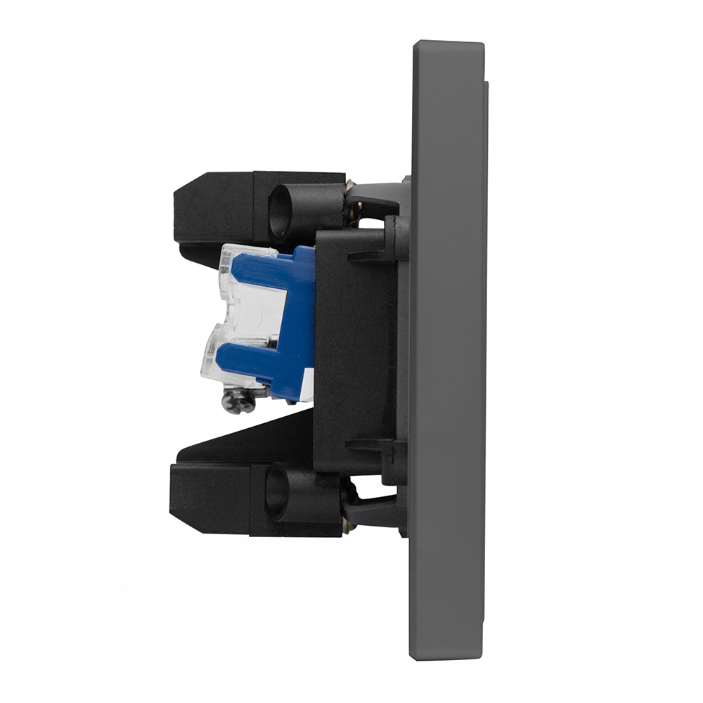 Фото Розетка серая, 1 пост, TV + RJ (CAT 6) разъем, с тонкой пластиковой рамкой Vell {GY-TV-RJ-Grand} (5)