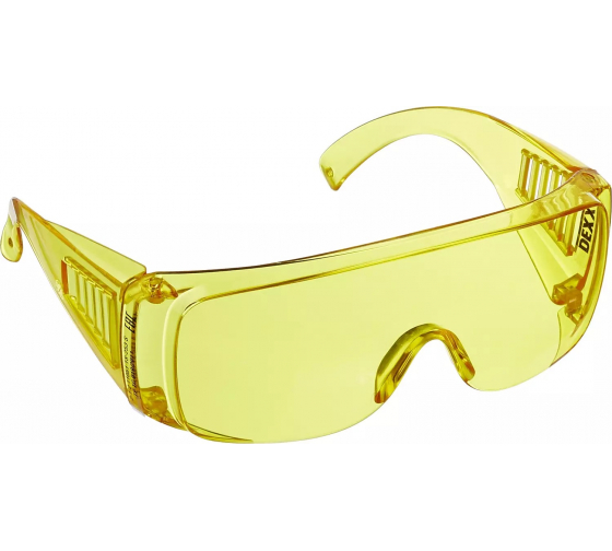 Фото Защитные жёлтые очки DEXX широкая монолинза с дополнительной боковой защитой и вентиляцией, открытог {11051_z02}