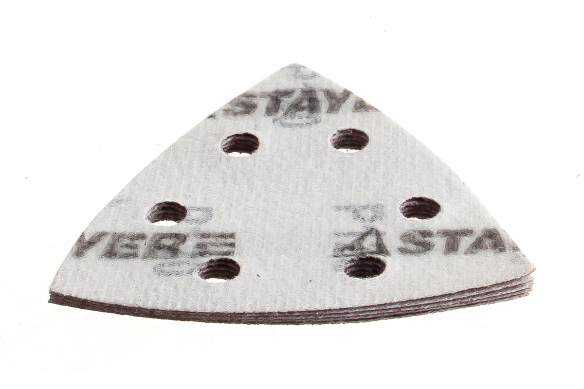 Фото Треугольник шлифовальный универсальный STAYER "MASTER" на велкро основе, 6 отверстий, Р120, 93х93х93 {35460-120} 5 шт (1)