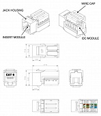 Фото Вставка KJNE-8P8C-C6-90-RD Keystone Jack RJ45(8P8C) кат.6 110 IDC заделка с помощью NE-TOOL красн. Hyperline 212412 (1)