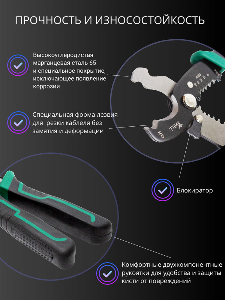 Фото Кабелерез многофункциональный Vell 200 мм, двухкомпонентная прорезиненная рукоятка {V90341} (3)